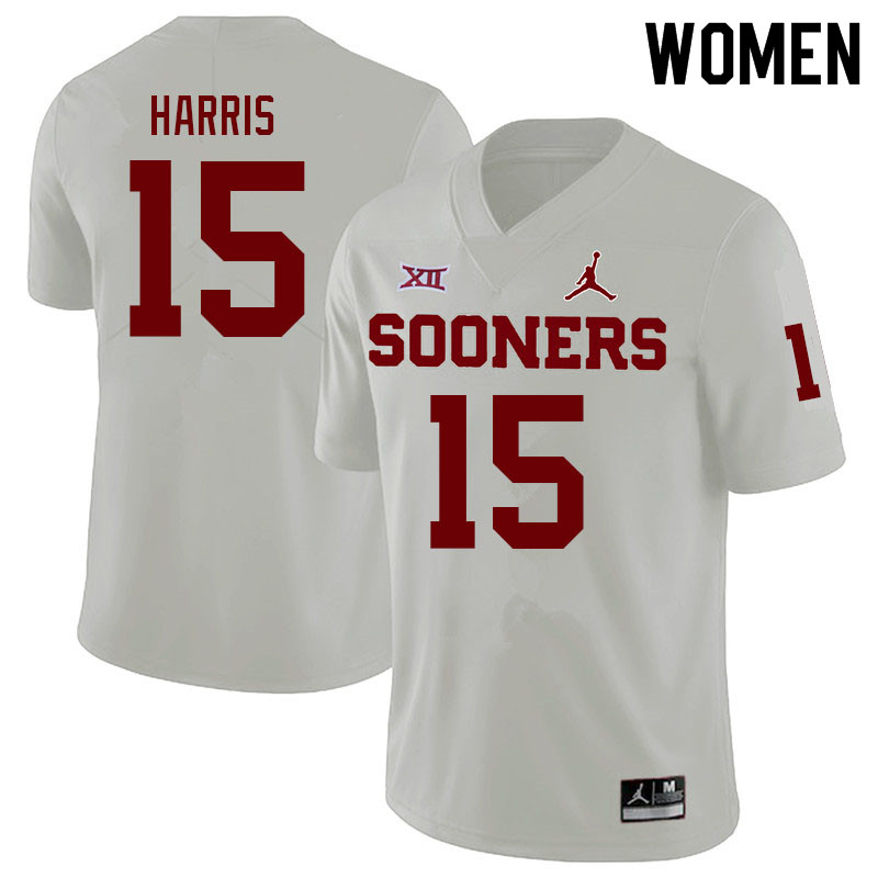 Women #15 Ben Harris Oklahoma Sooners College Football Jerseys Sale-White - Click Image to Close